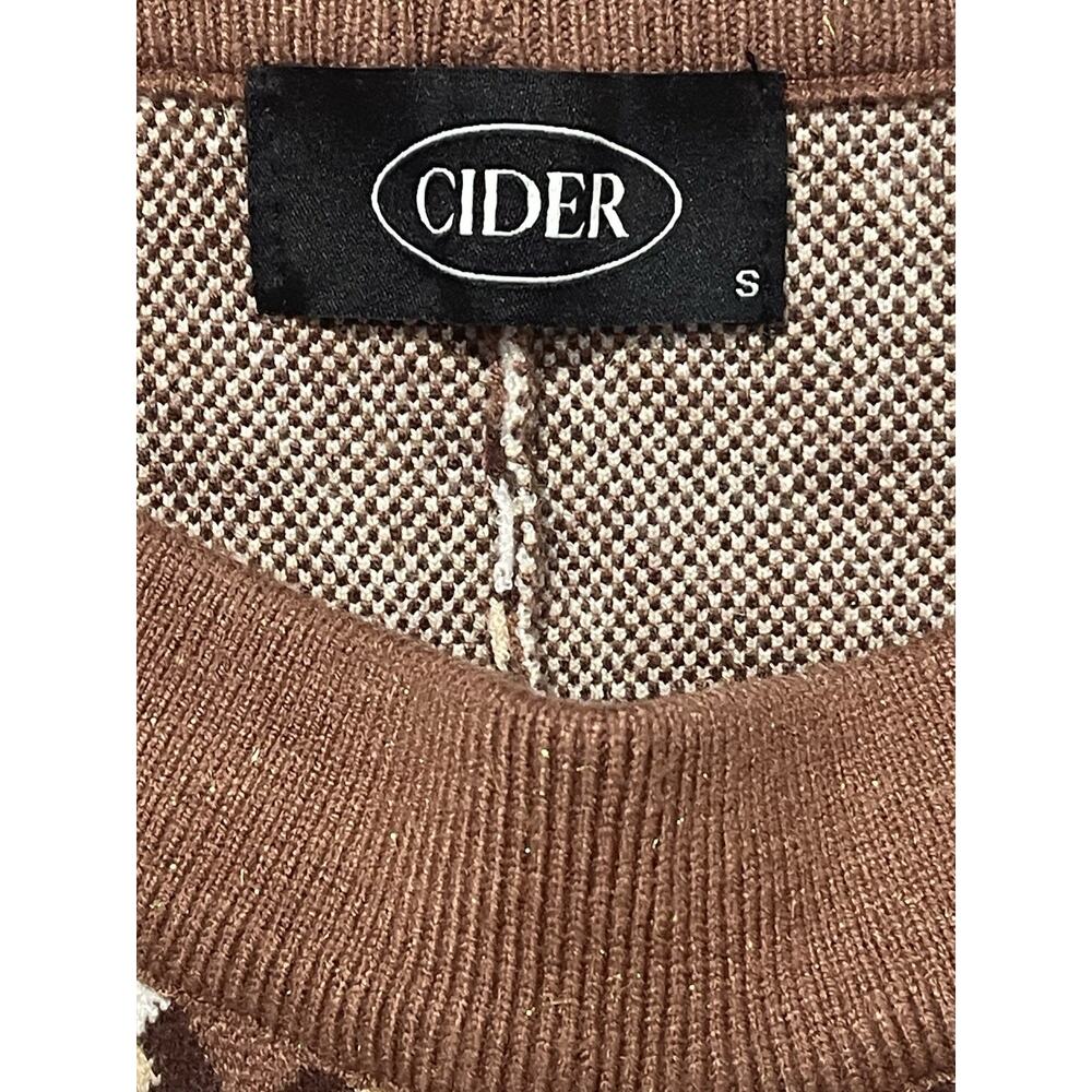 Womens 2 Piece Cider Geometric Print Knitted Polo Top & Trouser Set Brown - Picture 5 of 7